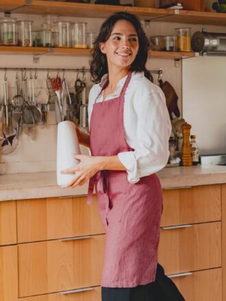 Tablier de Cuisine Lin Naturel Brode - Coupe Croisee Ajustable